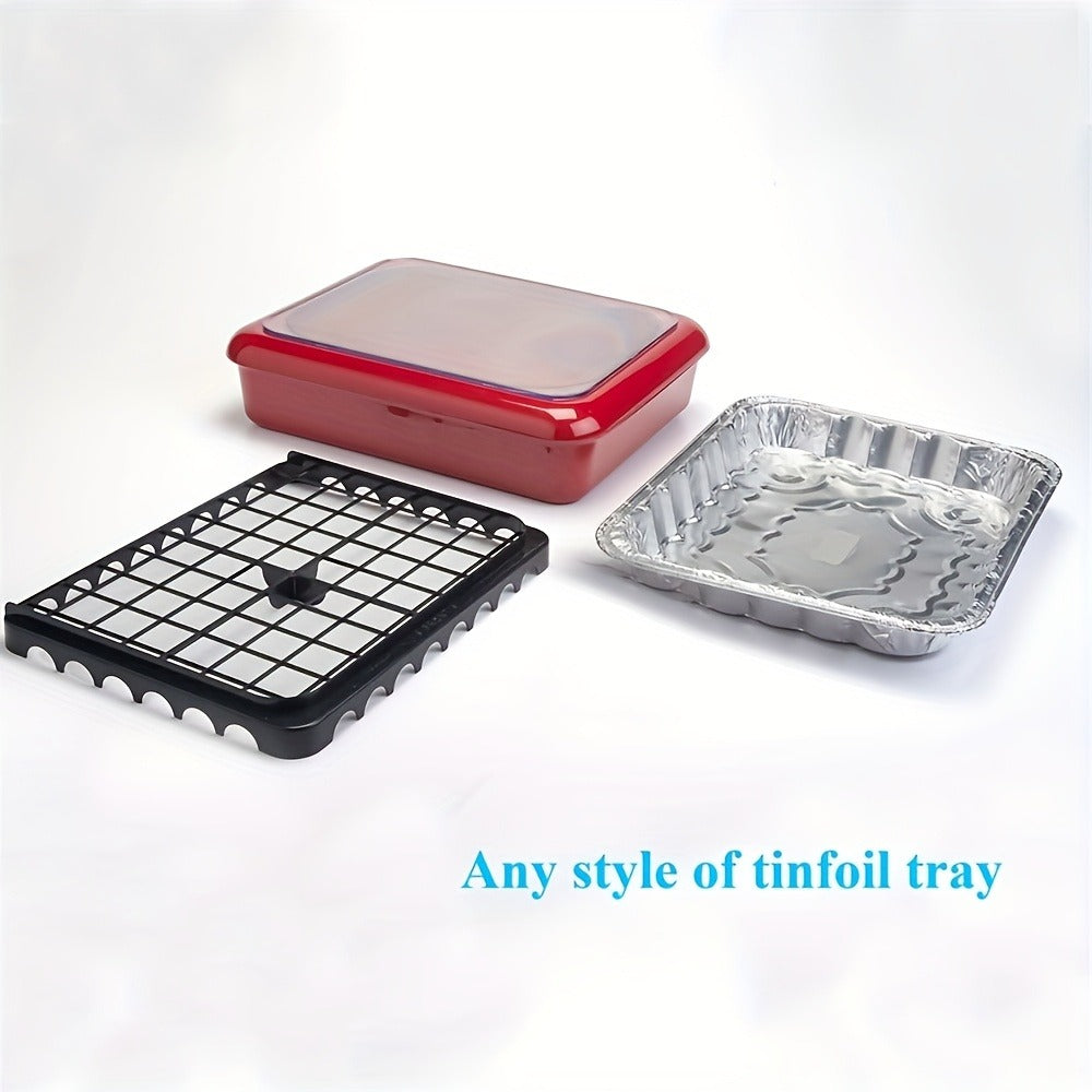 Aluminum Foil Tray with Lid - Insulated Stackable BBQ & Salad Serving Container for Outdoor Picnic, Party, Kitchen Use, Rectangular, Black & Red