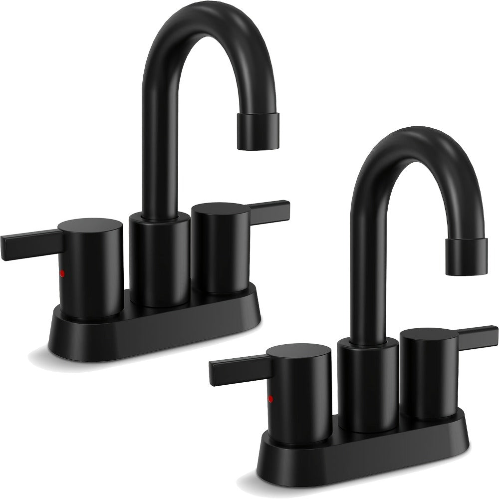 Bathroom Faucet 4-Inch 2-Handle Centerset ¨C 360¡ã Swivel Spout, Pop-Up Drain & Supply Lines Included, 2-3 Hole Vanity Sink Faucet for RV & Home, Brushed Gold, Matte Black, Nickel & Chrome
