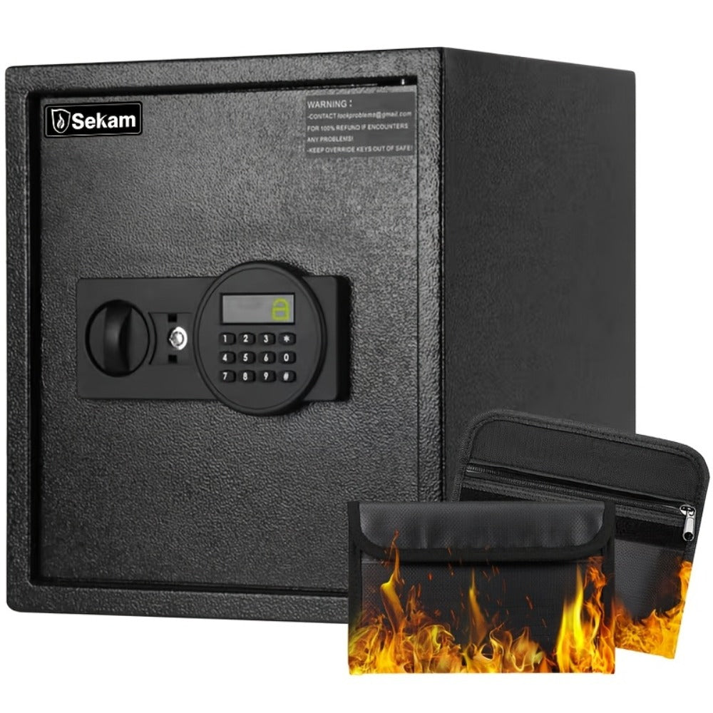 Fireproof Home Safe Box with Digital Keypad and Key Lock Heavy Duty Steel Security Safe for Money Documents Valuables Jewelry Passports 0.23 0.8 1.5 2.2 Cubic Feet Multiple Colors with Cash Bag