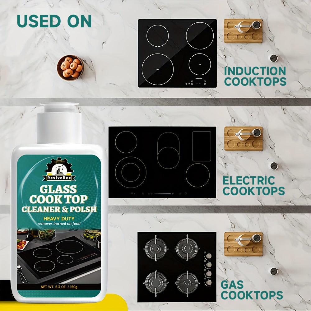 Glass Cooktop Cleaner and Polish ¨C Powerful Stain Remover, Removes Oil Film, Water Spots & Burnt-On Residue, Long-Lasting Surface Protection for Ceramic & Induction Cooktops ¨C 5 Pack Value Set