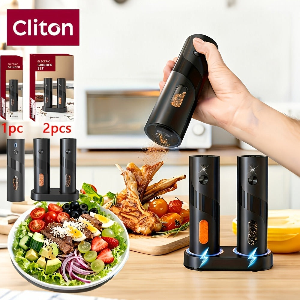 Electric Salt and Pepper Grinder Set with LED Light & Gravity Sensor ¨C USB Rechargeable, Top-Fill, Large Capacity Automatic Spice Mill ¨C 1 or 2 Pack Kitchen Gift Set