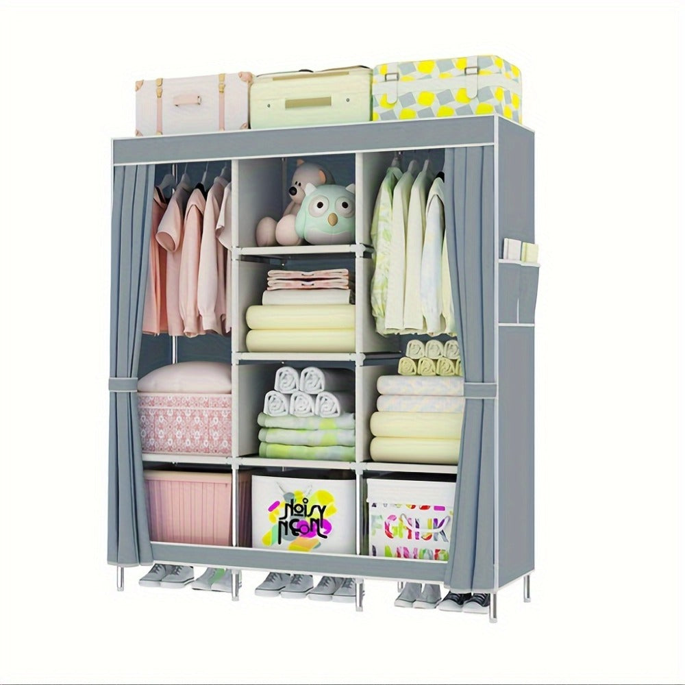 Portable Wardrobe Closet with Steel Frame & Non-Woven Shelves ¨C Dustproof Clothes Storage Organizer, Visible Grid Sections, 67x17.7x50.4 Inch Bedroom Wardrobe for Shoes, Clothes & Accessories