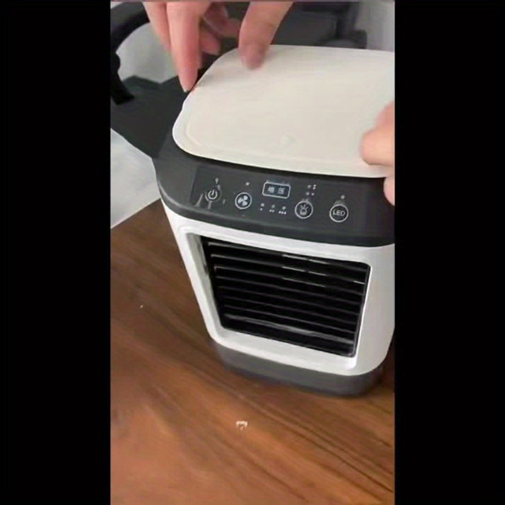 Portable Air Cooler Fan USB Humidifier with Rainbow Ambient Light, 3-Speed Atomization Misting Fan with Large Ice Box and Low Noise, Personal Desktop Cooling Fan Gift for Home, Office and Bedroom