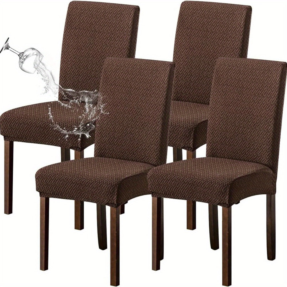 Dining Chair Covers Set of 4 6 Waterproof Stretch Parson Chair Slipcovers - Polar Fleece Jacquard Elastic Band Fit Kitchen Dining Room Chair Protector, 7 Colors, Beige Black Khaki Burgundy Gray