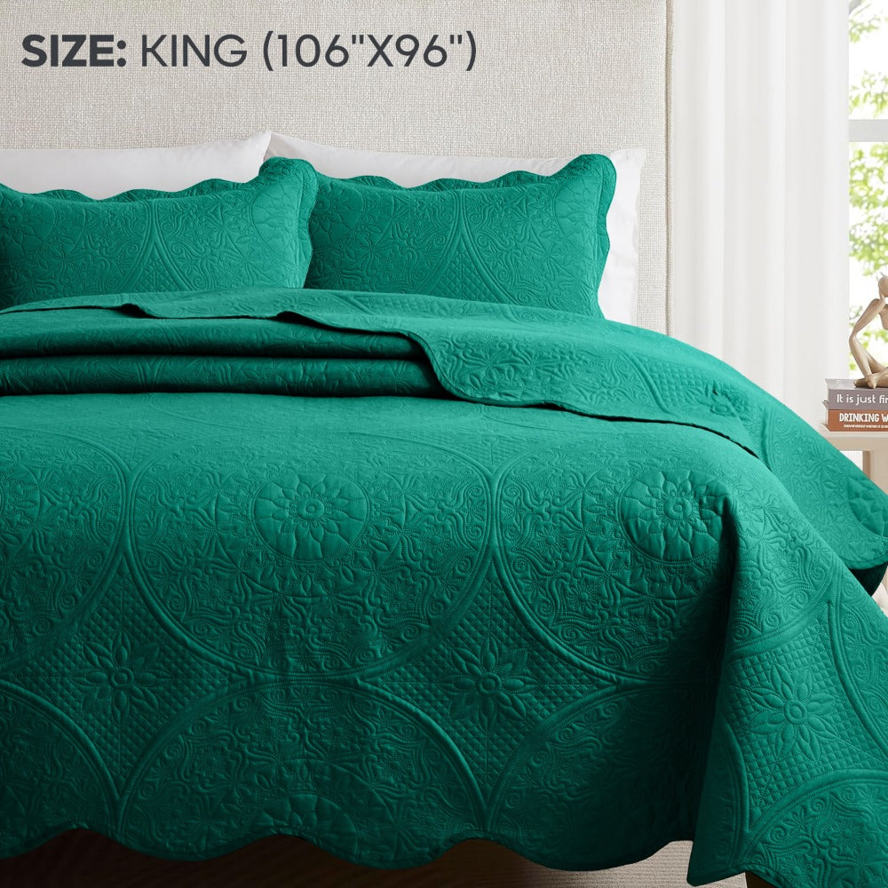 Quilted Bedspread Set 3 Piece ¨C Soft Floral Coverlet with Pillow Shams, Lightweight Breathable Quilt for Bedroom & Guest Room, All Season Bed Cover
