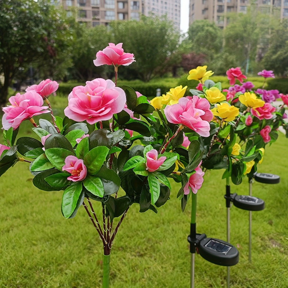 Solar Flower Lights Outdoor IP65 Waterproof Simulation Azalea Garden Decor Light 42 LED Solar Powered Decorative Stake Light for Garden Patio Yard Rose Red Yellow Pink Purple Colorful
