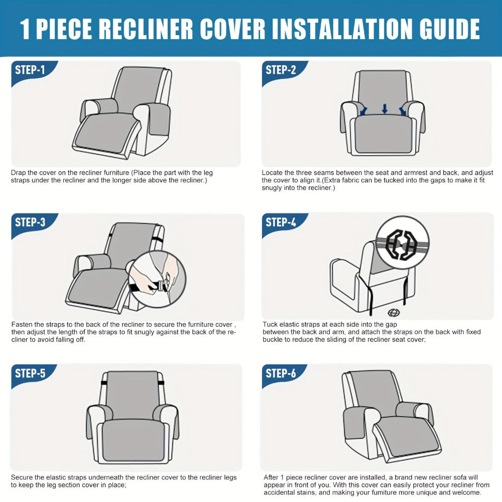 Non-Slip Recliner Chair Cover Sofa Slipcover with Elastic Straps Washable Pet Furniture Protector Indoor Outdoor 8 Colors