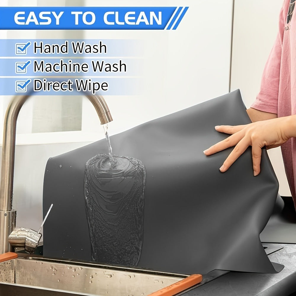 Kitchen Counter Mat Heat Resistant Countertop Protector Pad Extra Large Cuttable Non-Slip Mat for Kitchen Counter Dining Table - Waterproof Protective Mat 36 inch 47 inch Black Gray