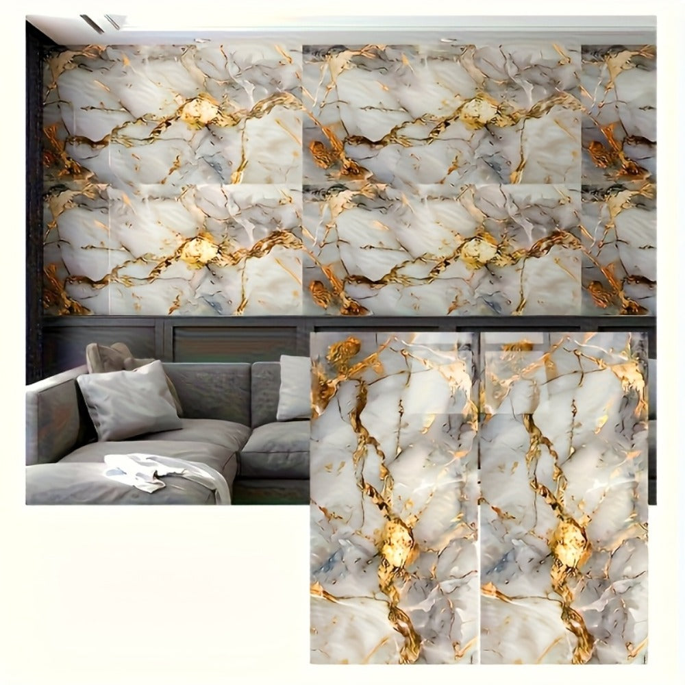 Peel and Stick Marble Tile Stickers ¨C Self Adhesive Foam Wall Tiles for Bathroom Kitchen Office Bohemian Home Decor (50/100pcs, White/Gray/Black/Blue Gold)