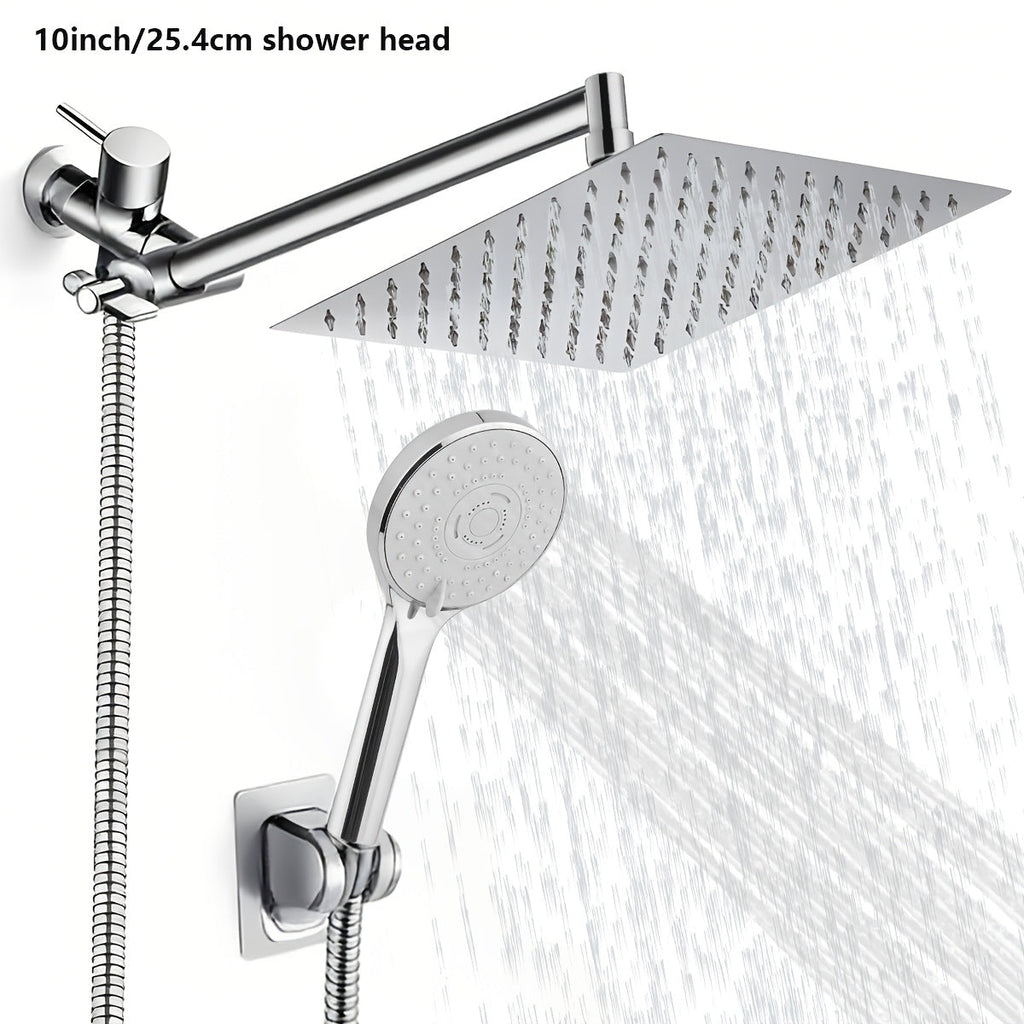 High Pressure Rainfall Shower Head Combo with Handheld Spray ¨C 9 Spray Settings, 180¡ã Adjustable Bracket, Stainless Steel Hose, Anti-Clog Nozzles, Modern Bathroom Shower System