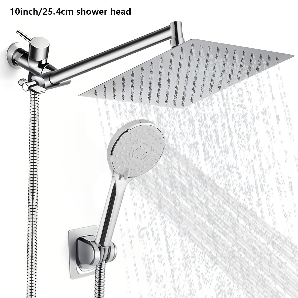 High Pressure Rainfall Shower Head Combo with Handheld Spray ¨C 9 Spray Settings, 180¡ã Adjustable Bracket, Stainless Steel Hose, Anti-Clog Nozzles, Modern Bathroom Shower System