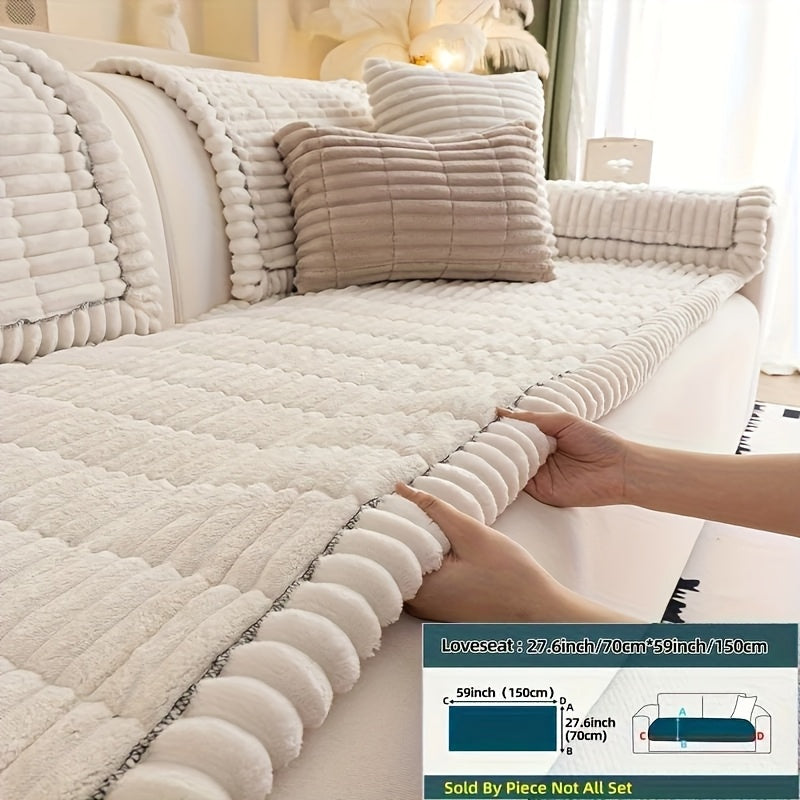 Sofa Cushion Cover Plush Velvet Washable Seat Pad Wavy Edge Soft Kapok Filling for Couch Loveseat 1 2 3 4 Seater ¡ª Easy Install Home Decor Protection