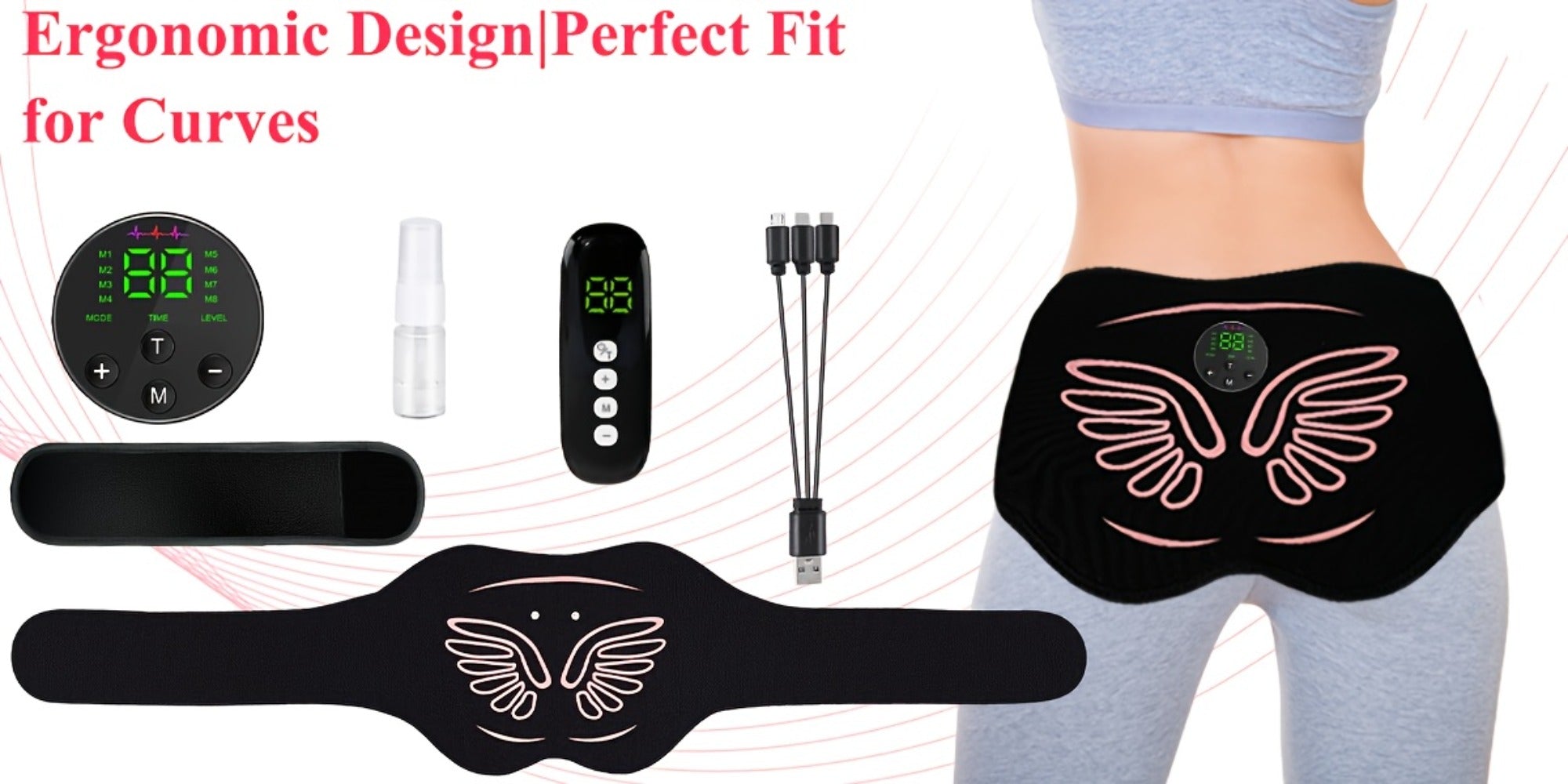 EMS Hip Trainer & Butt Muscle Stimulator with Remote Control, Rechargeable Electric Peach Butt Shaper for Women, Home Gym Glute Toning & Muscle Recovery Massager, Comfortable Wearable Fitness Device