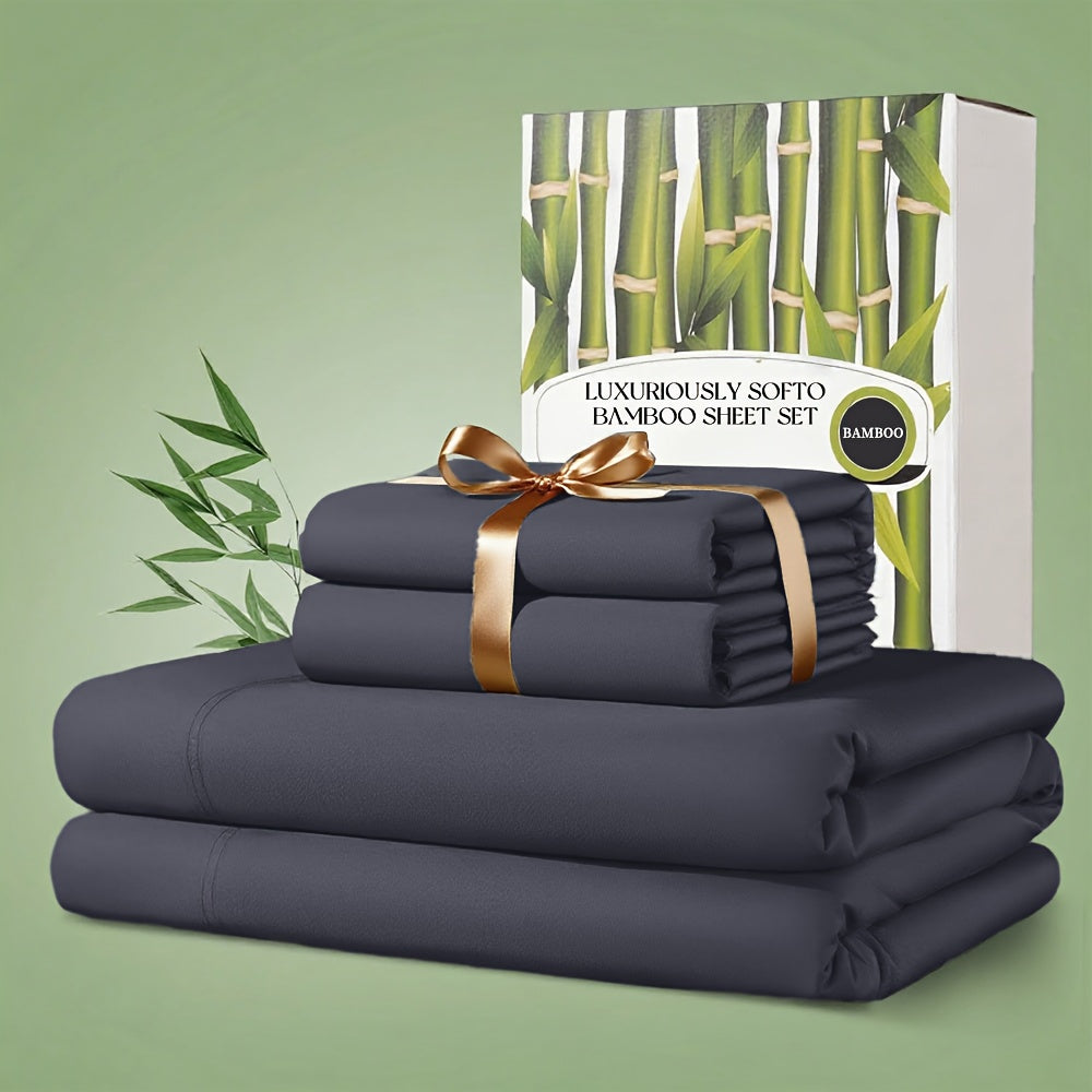 Bamboo Bed Sheet Set 4pcs 2200TC Deep Pocket Cooling Fitted Sheets ¨C Ultra Soft, Breathable, Shrink & Wrinkle Resistant