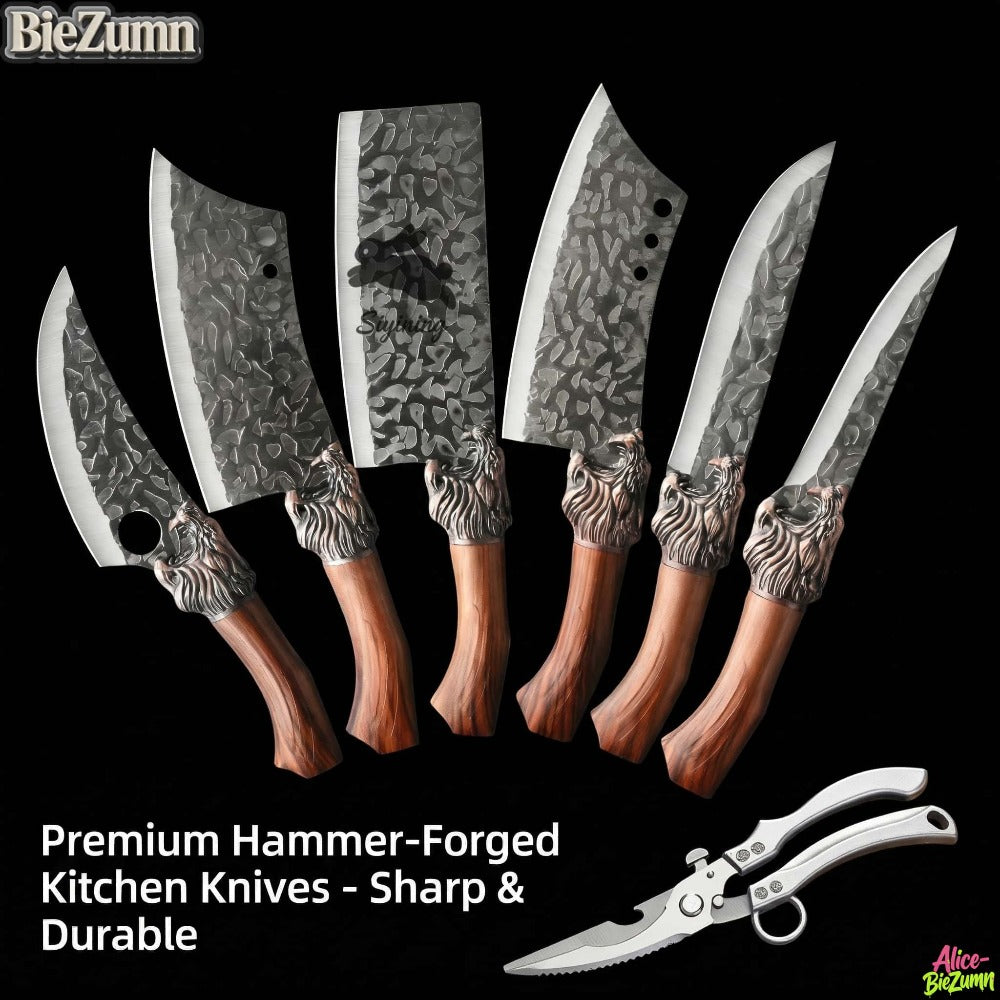 Kitchen Knife Set 7-Piece Stainless Steel Professional Chef Knives with Boning Slicing Carving Peeler Butcher Knife & Scissors, Ultra-Sharp for Meat Fish Fruits Home & Pro Use