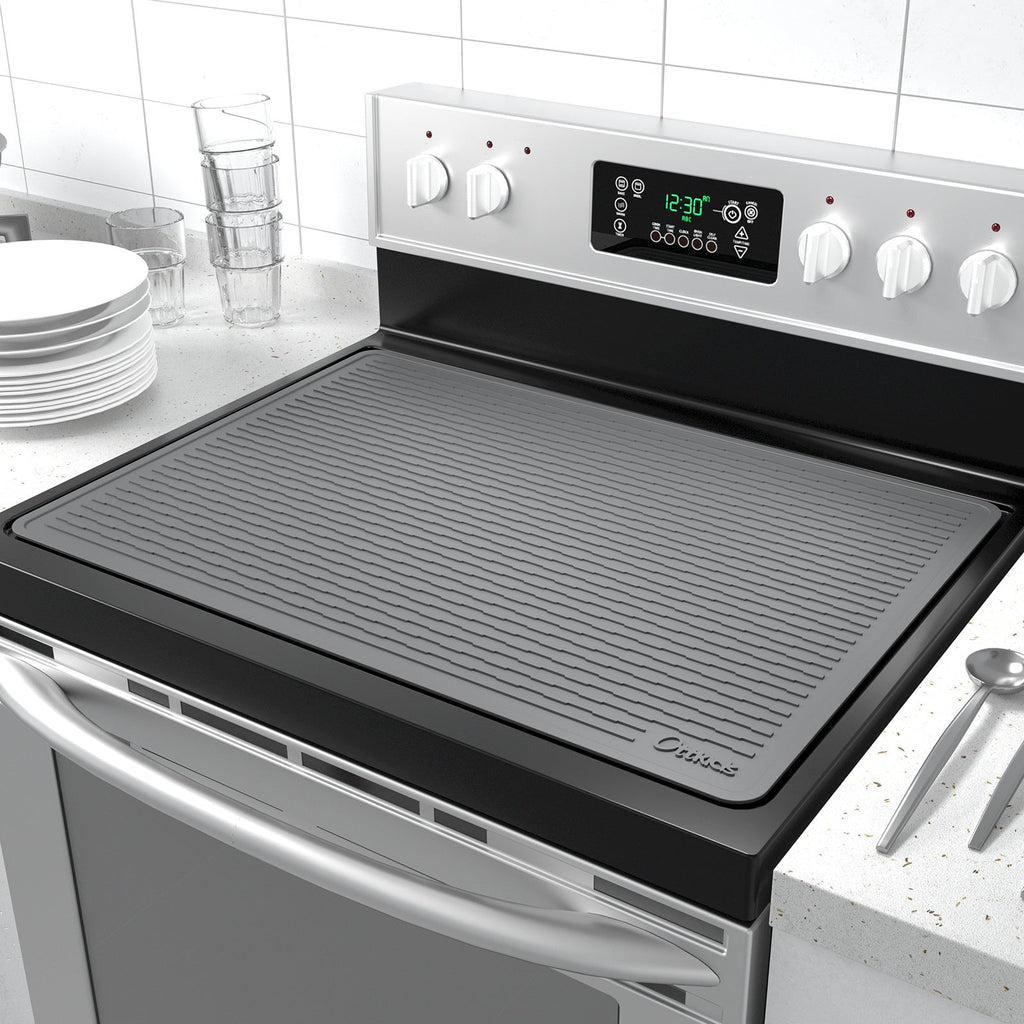 Silicone Stove Top Cover Mat 30x21in ¨C Thick Anti-Slip Glass Cooktop Protector, Heat Resistant Electric Stove Cover, Kitchen Countertop Mat & Dish Drying Pad for Home & Restaurant