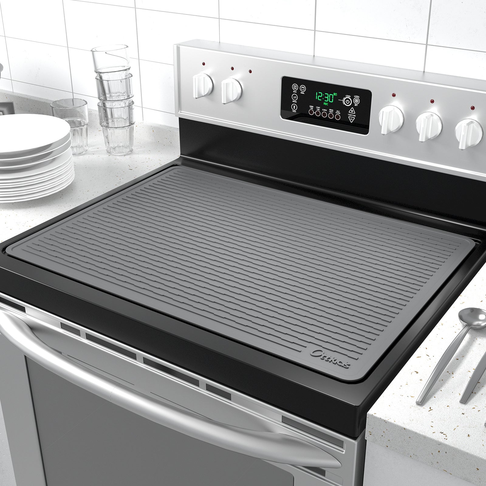 Silicone Stove Top Cover Mat 30x21in ¨C Thick Anti-Slip Glass Cooktop Protector, Heat Resistant Electric Stove Cover, Kitchen Countertop Mat & Dish Drying Pad for Home & Restaurant