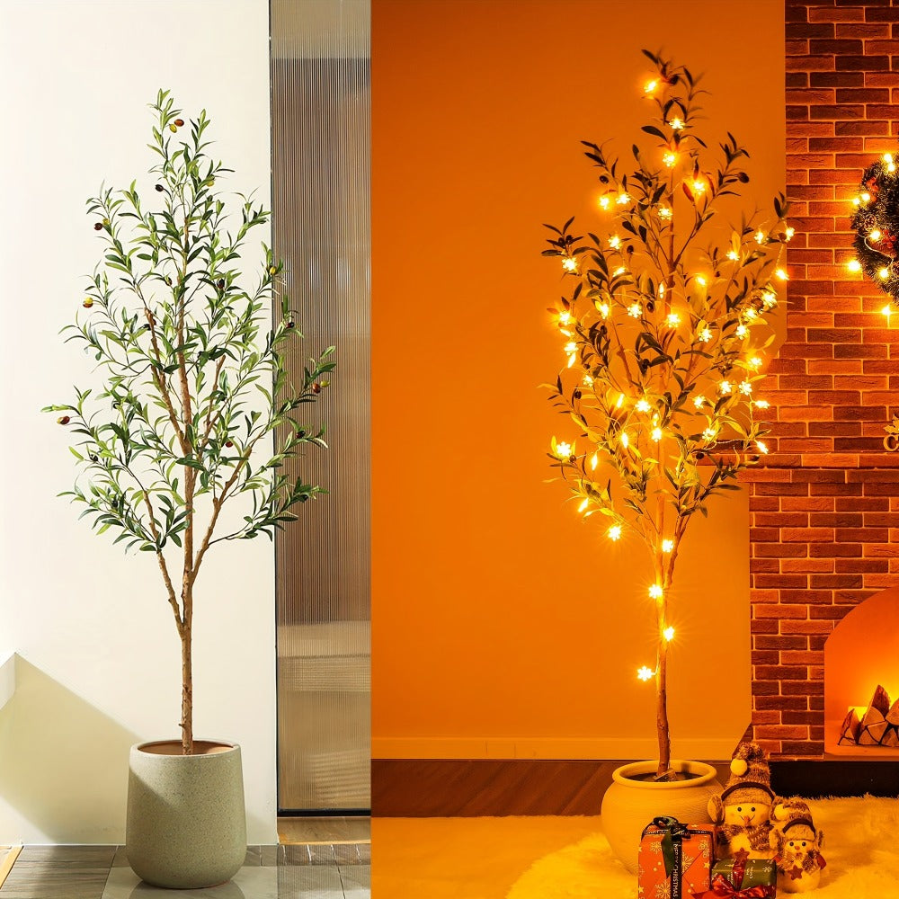 Artificial Olive Tree Potted Faux Plant Real Wood Trunk Lifelike Fruits Indoor Outdoor Home Office Decor Fake Silk Tree Multiple Sizes Available 4ft 5ft 6ft 7ft