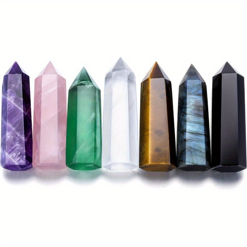 Natural Rainbow Fluorite Crystal Tower Set 7PCS ¨C Hand-Polished Hexagonal Gemstone Obelisks 2.2 Inch, Crystal Points for Home Decor, Meditation, Reiki & Holiday Gift, Eco-Crafted Mineral Collection