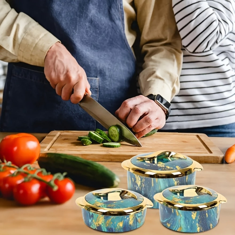 Insulated Casserole Dish Set 3-Piece Thermal Food Warmer with Lids, Stainless Steel Serving Bowls for Hot & Cold Food, Buffet Hotpot Tableware Set for Entertaining Dining Table