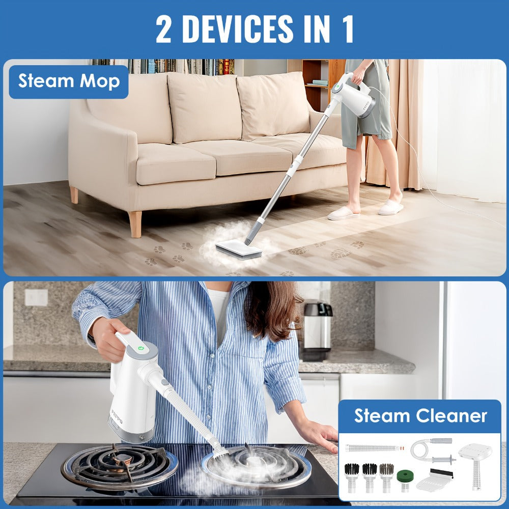 Steam Mop with Detachable Handheld Steam Cleaner 10-in-1 Multi-Purpose Attachments - 2 Pads, Carpet Cleaner for Home, Tiles, Grout, Windows, Kitchen & Bath, Powerful Floor & Sofa Steamer, 4 Colors