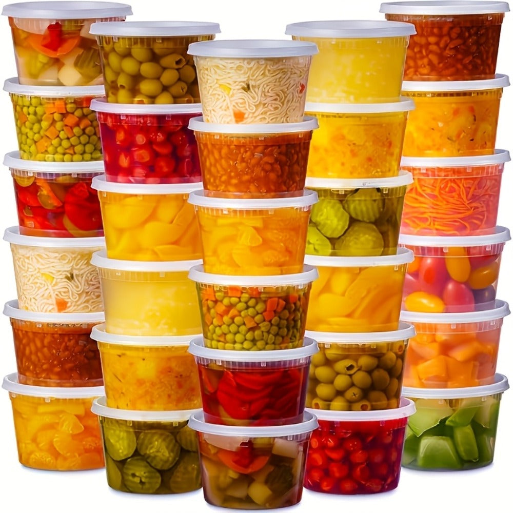 Deli Containers with Lids 48 Pack 16oz - BPA-Free Leakproof Plastic Food Containers Microwave Dishwasher and Freezer Safe, Stackable Meal Prep Containers for Takeout Soup Salad and Food Storage, 24 Containers and 24 Lids