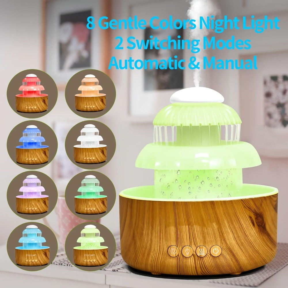 Cool Mist Humidifier with Raining Sound & 8-Color Night Light ¨C 10-Hour Runtime, Essential Oil Diffuser, Air Humidifier for Bedroom, Home & Office, White Noise Sleep Aid, Ambient Mood Light, White