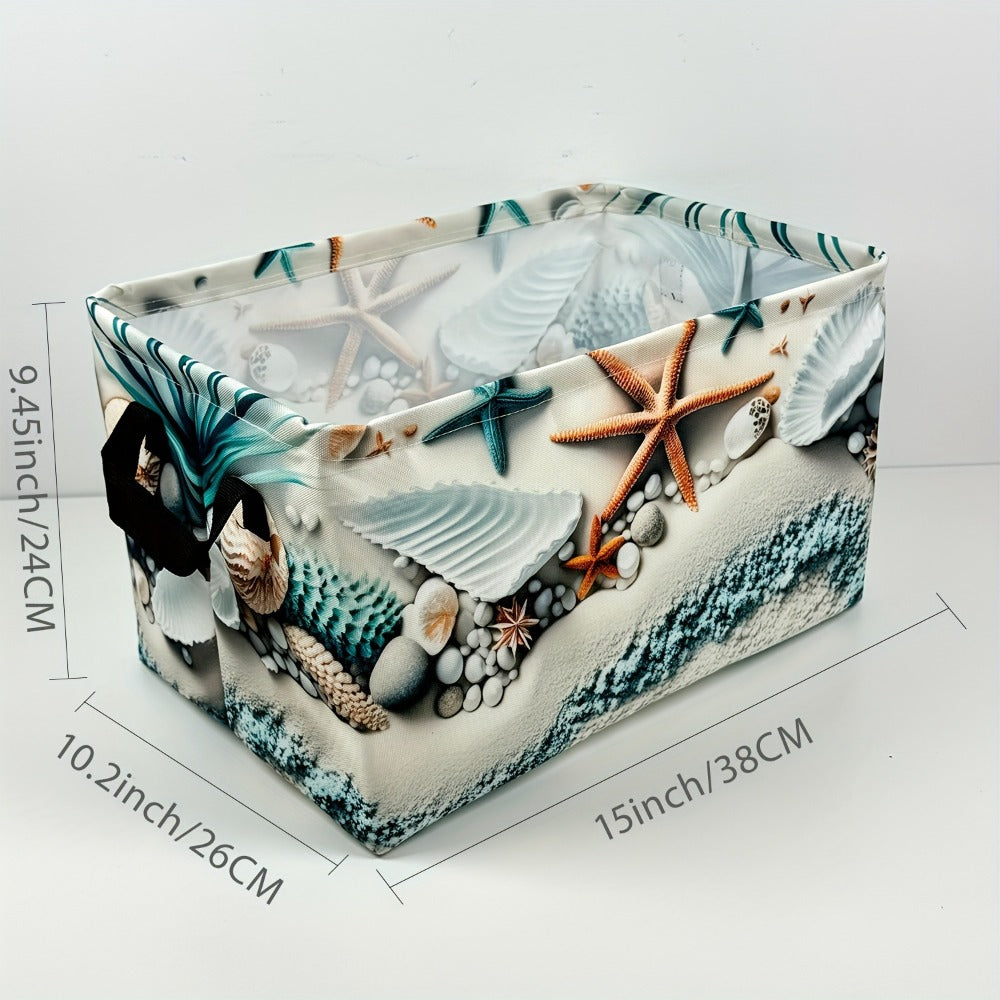 Storage Basket Fabric Organizer Bin ¨C Beach Shell & Starfish Design for Shelf, Laundry, Nursery, Home Office, Dorm, Books, Clothes & Gifts