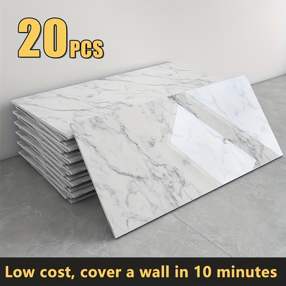 Peel and Stick Wall Panels Marble Pattern Self-Adhesive PVC Wall Tiles Waterproof Backsplash Stickers for Kitchen Bathroom Living Room Home Decor 20/40Pcs