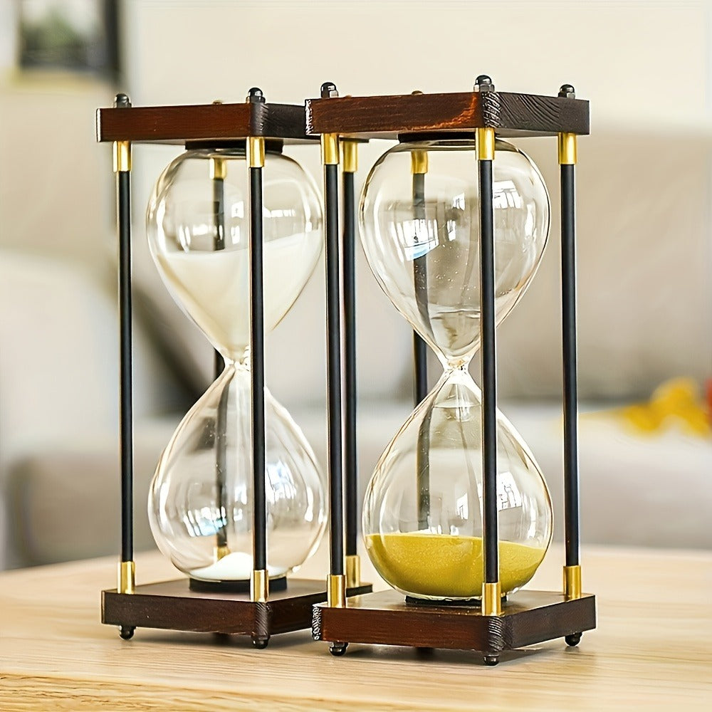 Hourglass Timer 60 Minute Wooden Sand Timer Decorative Glass - Vintage Home Decor for Kitchen, Office & Bedroom | Great Gift for Birthday, Christmas, Valentine's Day & Thanksgiving | 11.81x3.74in