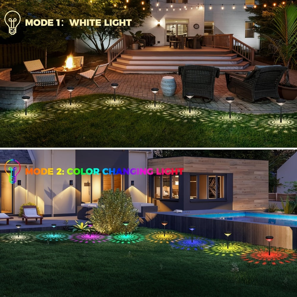 Solar Outdoor Lights 6 Pack - IP44 Waterproof LED Garden Lights with Smart Light Sensor, 2-in-1 Color & Warm White, Solar Powered Landscape Lights for Patio Yard Lawn Path Sidewalk Christmas Decor