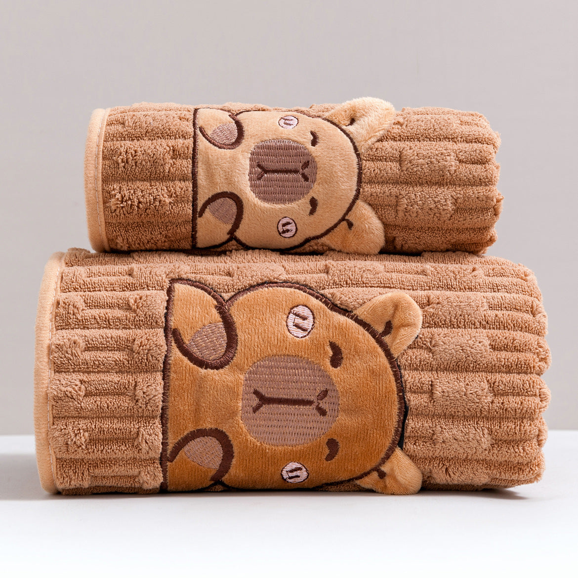 Bath Towel Set 2 Piece Cute Capybara Coral Fleece Super Soft Ultra Absorbent Quick Dry Face Towel and Bath Sheet for Spa Gym Hotel Guest Bathroom