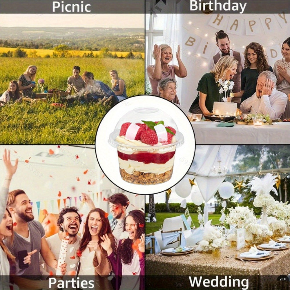 Clear Plastic Cups with Dome Lids 100pcs 8oz Disposable Dessert Cups for Party Cake Fruit Ice Cream Cupcake Pudding