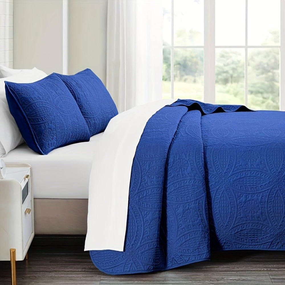 Quilt Set Bedspread with Pillowcases - Lightweight Microfiber Coverlet Twin Full Queen King, Soft Breathable Coin Pattern Comforter Set for Bedroom Dorm School