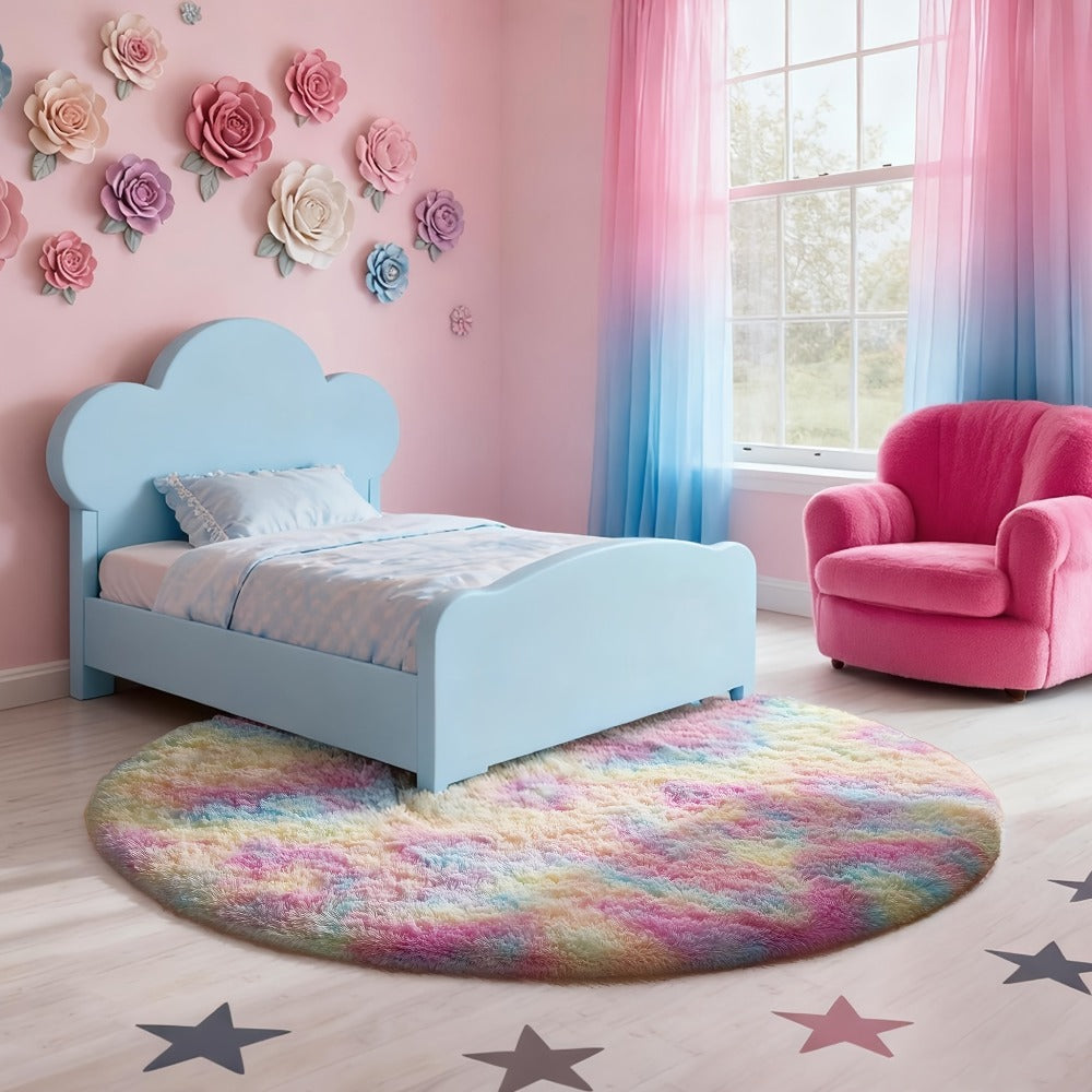 Round Area Rug Soft Shaggy Plush Circle Rug Non-Slip Indoor Floor Mat for Living Room Bedroom Dorm Tie Dye Rainbow Multi-Color Multi-Size