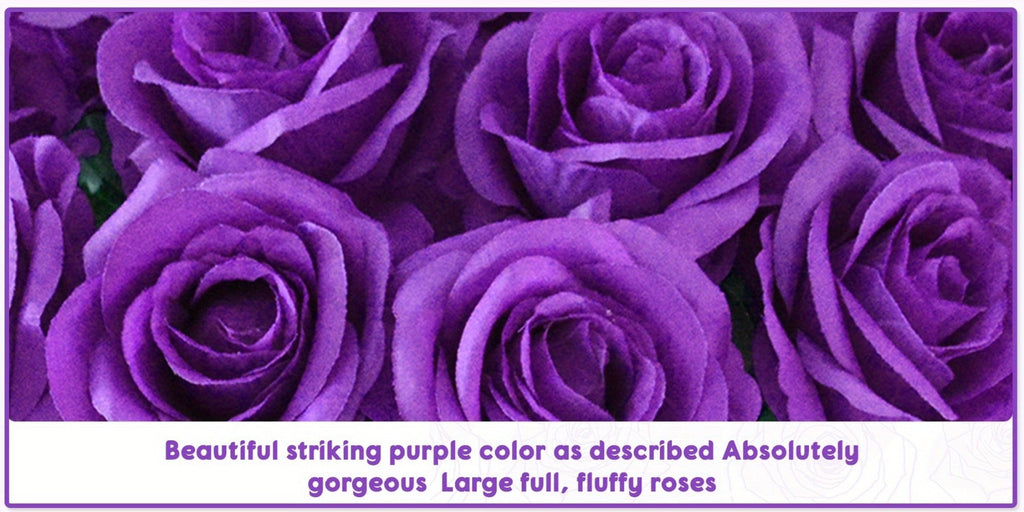 10pcs Artificial Silk Roses Bulk - Fake Flowers for Wedding Home Decor, 19.69¡± Long Stem, Deep Purple & Dark Green