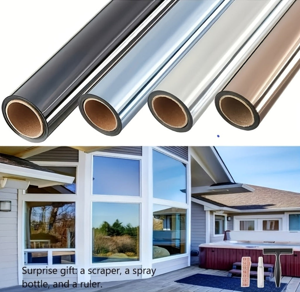One Way Window Privacy Film Static Cling No Glue UV Blocking Heat Control Reflective Mirror Film for Home Office Bathroom, 12 Mil, Black Blue Gray Silver