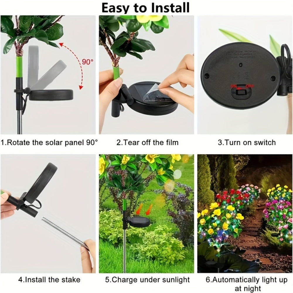 Solar Flower Lights Outdoor IP65 Waterproof Simulation Azalea Garden Decor Light 42 LED Solar Powered Decorative Stake Light for Garden Patio Yard Rose Red Yellow Pink Purple Colorful