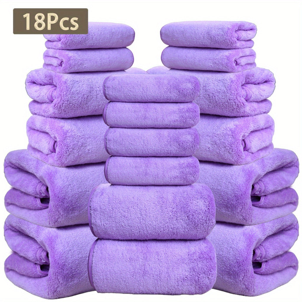 Coral Velvet Bath Towel Set 18pcs ¨C 4 Bath Towels 4 Hand Towels 10 Washcloths Hotel Quality Soft Absorbent