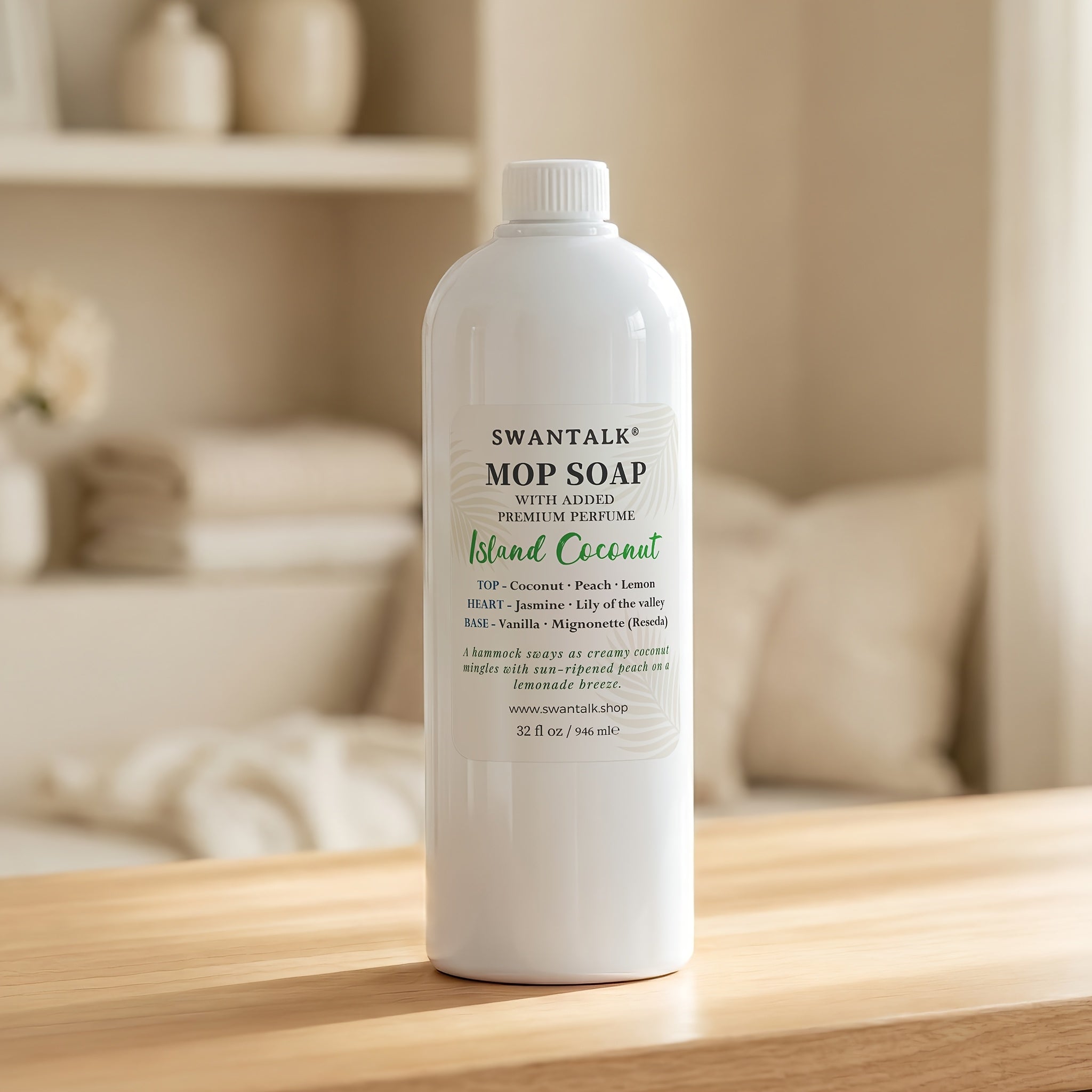 Concentrated Floor Cleaner 4X Formula 32 fl oz, SWANTALK Mop Soap Multi-Surface Streak-Free Floor Wash, Perfume-Inspired Deodorizing Cleaner, Pet Friendly ¨C Brazilian Breeze, Island Coconut, Pacific Linen