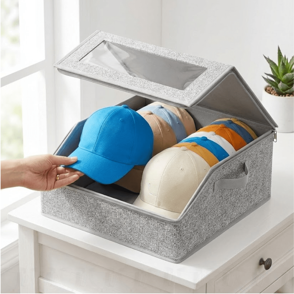Baseball Cap Organizer for Closet ¨C Large Hat Storage Box Holds 24 Ball Caps | Clear Window, Dustproof, Cardboard Inserts | Hat Rack Holder for Men & Women Bedroom Closet & Car