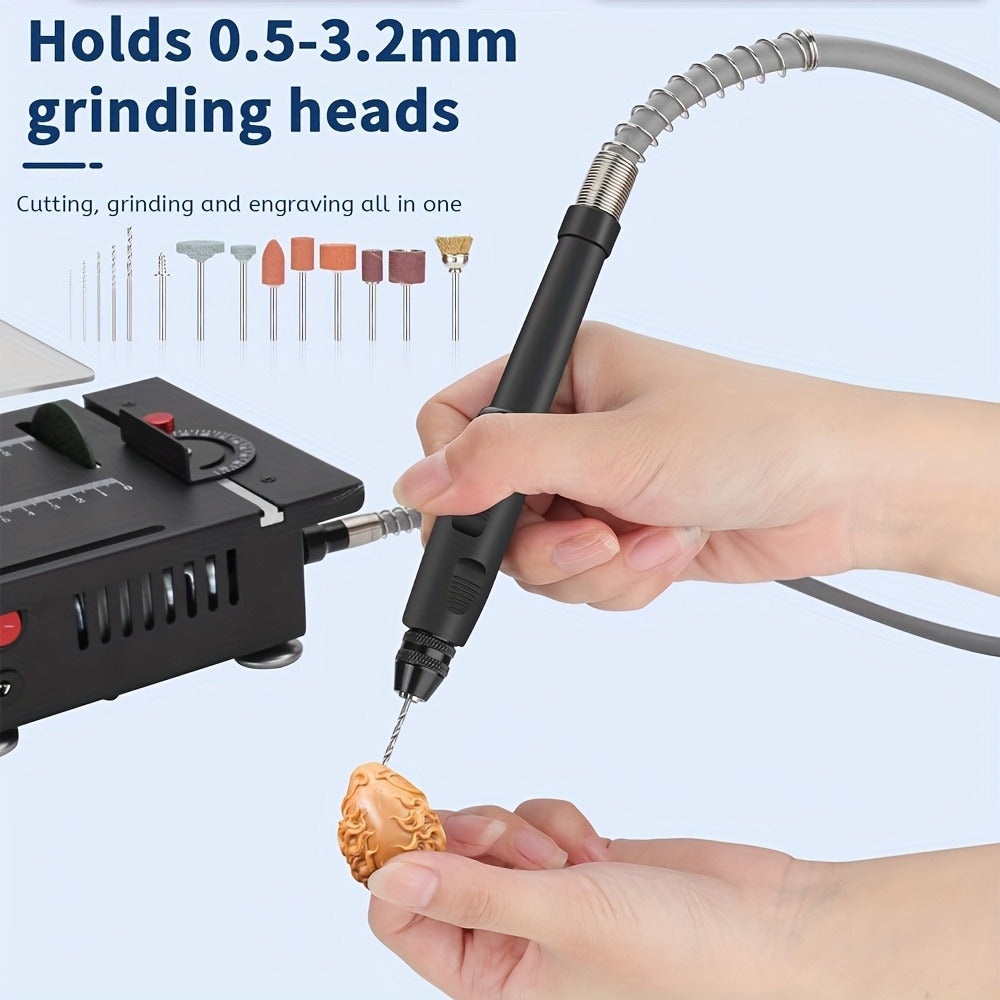 100W Electric Mini Table Saw with Woodworking Pen Set, 7-Speed & Angle Adjustable, 16mm Max Cutting Depth, Precision Crafts Model Making DIY Jewelry Home Projects, Great Gift for Men & Beginners