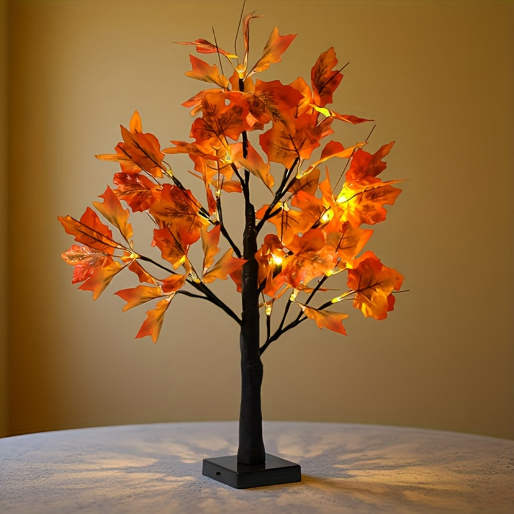 LED Maple Leaf Tree Decor Light Up Desktop Ornament 2 Pack | 24 LED Battery Powered Warm Light | Autumn Thanksgiving Table Lamp for Home Bedroom Party Wedding Holiday Gift
