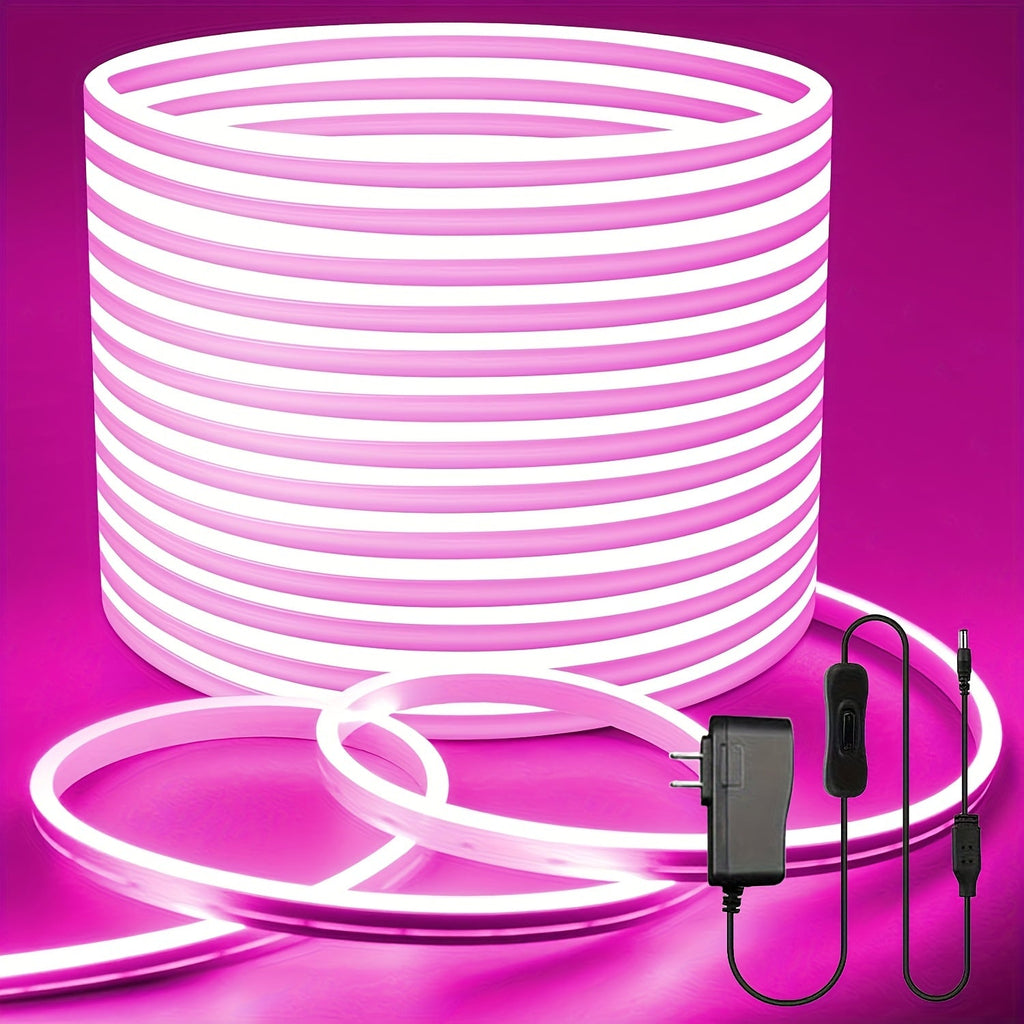 Neon LED Strip Lights 10m 32.8ft IP65 Waterproof with Power Adapter, 24V Flexible Neon Light Strip in White, Warm White, Ice Blue & Pink, for Bedroom, Living Room, Kitchen, Staircase, Indoor & Outdoor Decor