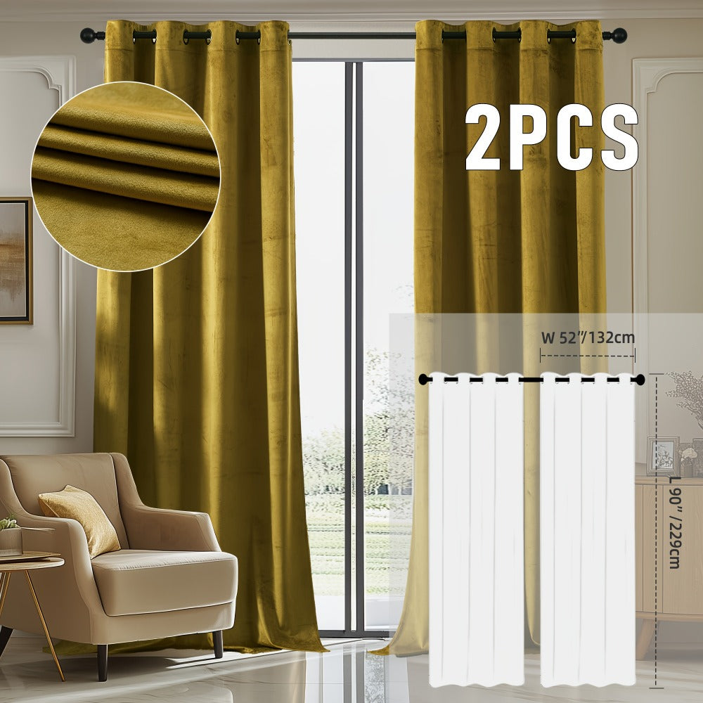 Velvet Room Darkening Curtains 2 Panels | Grommet Top Thermal Insulated Soundproof Blackout Curtains for Living Room Bedroom, Soft Solid Color Vintage Window Drapes