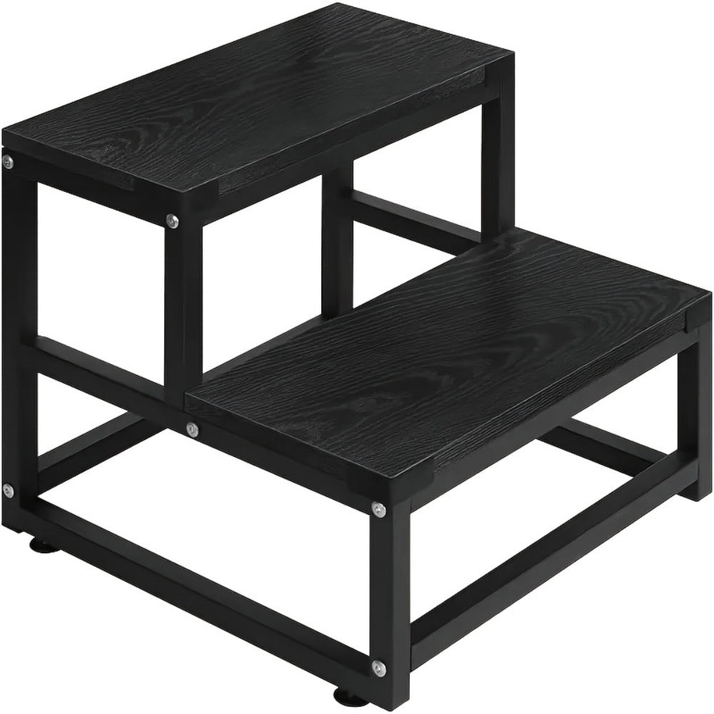 2-Step Wooden Step Stool Heavy Duty for Adults ¨C Solid Wood Two Tier Stepping Stool, Multifunctional Bedside Step Ladder, Portable Non-Slip Foot Stool for Bathroom, Bedroom, Kitchen, Office ¨C Easy to Carry, Durable Build