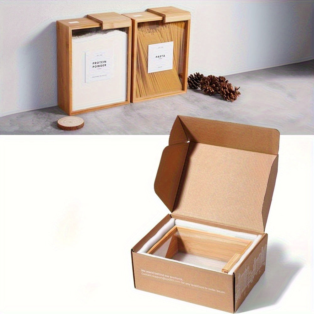 Bamboo Food Storage Containers 2-Pack ¨C 101oz Rectangular Wooden Kitchen Storage Boxes with Sliding Lids for Rice, Beans, Pasta, Cereals & Dry Goods ¨C Housewarming Gift