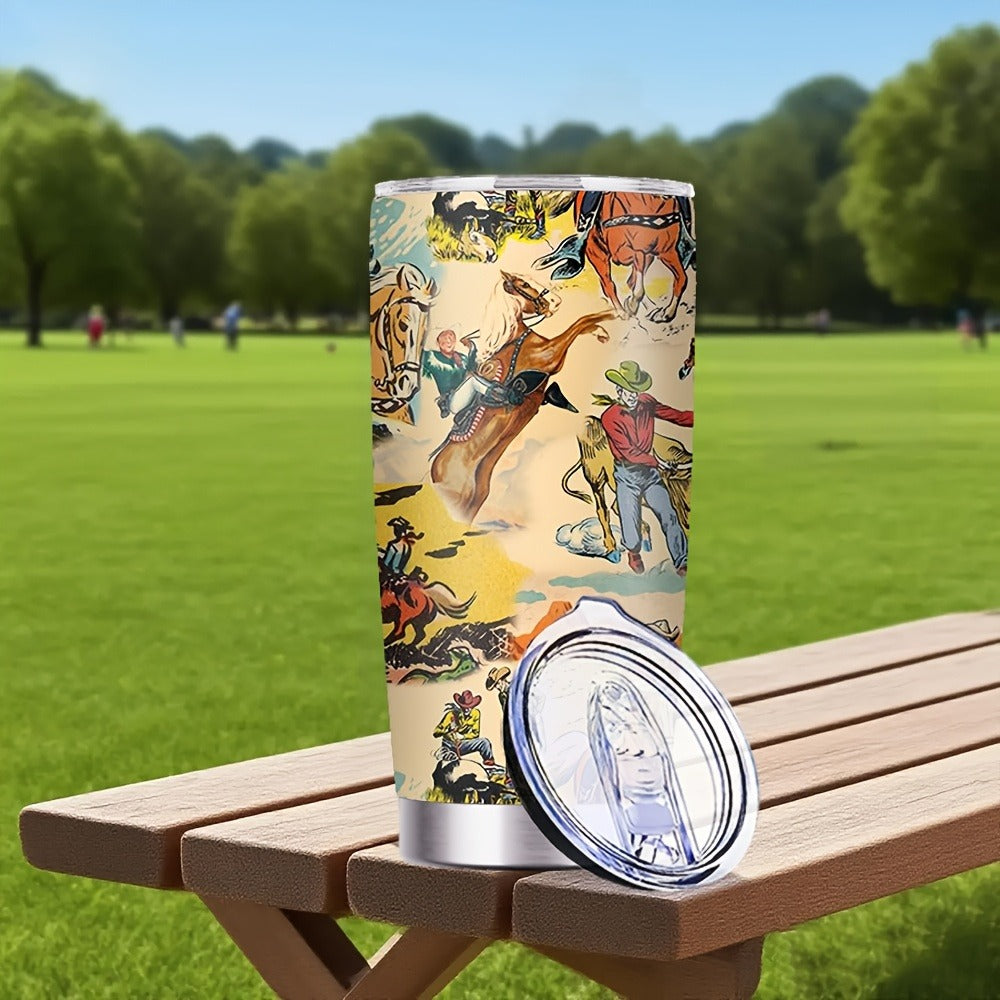 Cowboy Insulated Tumbler 20oz Stainless Steel with Lid & Straw | Western Graphic Travel Cup for Hot & Cold Drinks ¨C Camping Drinkware, Birthday & Holiday Gift for Men & Women