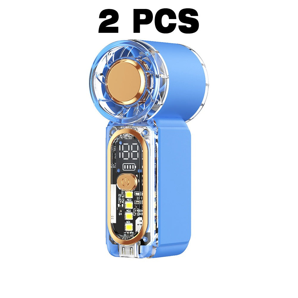 Mini Handheld Pocket Fan 2 Pack 22000RPM Brushless Motor 100 Speed Digital Display Type-C Fast Charge LED SOS Mode Quiet for Outdoor Camping Travel Office Orange Purple Blue