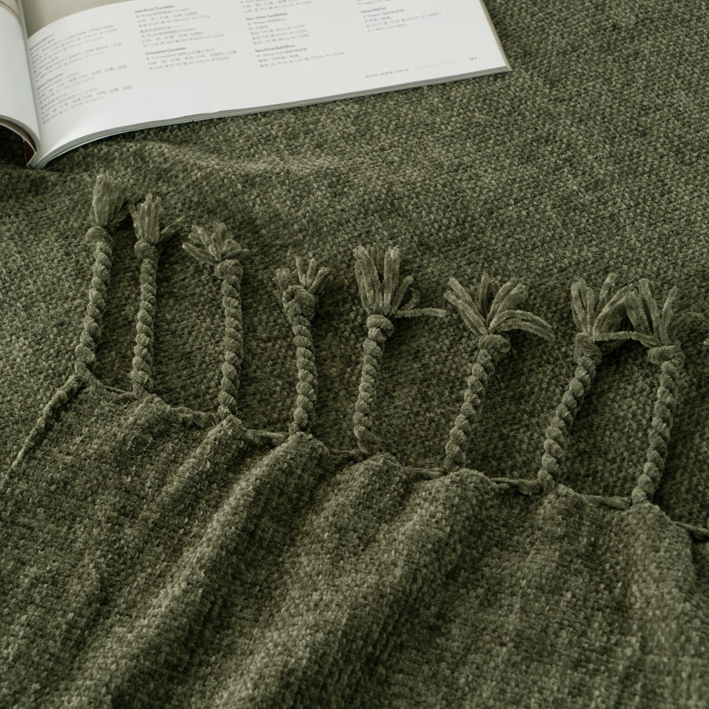 Chenille Fringe Throw Blanket ¨C 180-200gsm Velvety Soft Decorative Throw for Sofa & Couch, Home Decor, 50¡±¡Á60¡±, 17 Colors